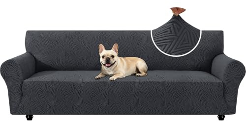 Ystyle Stretch Sofa Überzug 4 Sitzer, Dunkel Grau | Elastisch Couch Überzug mit Armlehnen, Moderne Sofaschoner Rutschfest, Sofaschutz für Hunde Katze, für Wohnzimmer