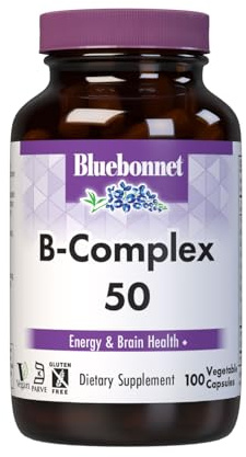 Bluebonnet Vitamin B Complex Full Spectrum B Vitamins - Energy Support - Complete Vit B Inositol Biotin Riboflavin Folate as Folic Acid Choline B6 & B12 - Vegan, Gluten-Free - 100 Vegetable Capsules
