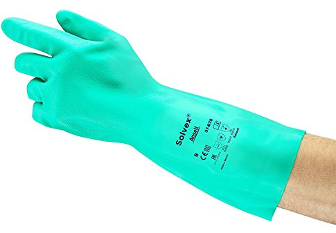 Ansell AlphaTec 37-675 Nitril arbetshandskar, Kemisk resistent, Skyddande vattentäta handskar, Mat, Vaktmästare, Mekanik, Industriella skyddshandskar, För Dam Och Herr, Gröna, XS (12 par)