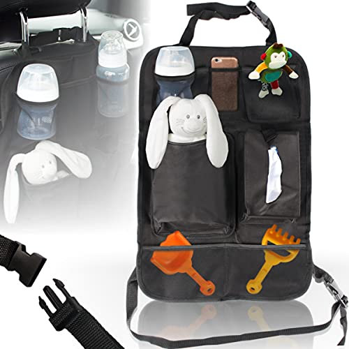 Stimo24 Premium Auto Rückenlehnentasche Rücksitztasche Spielzeugtasche (Mit 2 Getränkehalter und Tempo-Box Fach)