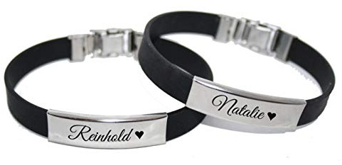 aplusashop ID Kautschuk Armband mit Edelstahlplatte inkl. Gravur nach Wunsch Schwarz