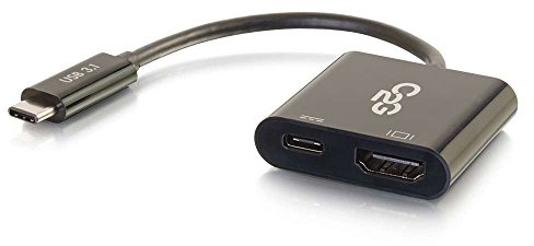 C2G Adaptador de carga USB-C macho a HDMI hembra y USB-C hembra, color negro