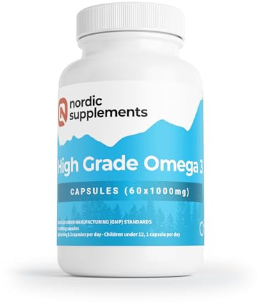 Nordic Supplements High Strength Pharmaceutical Grade Omega 3 Fish Oil Capsules, 1000 mg, Pot of 60 Capsules