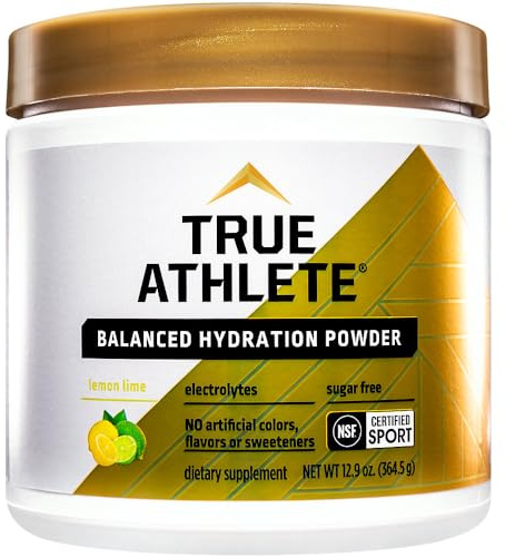True Athlete Balanced Hydration Powder, Lemon Lime Flavor, Promotes Hydration Before Exercise, Easy to Mix, NSF Certified for Sport (12.86 Ounces Powder)