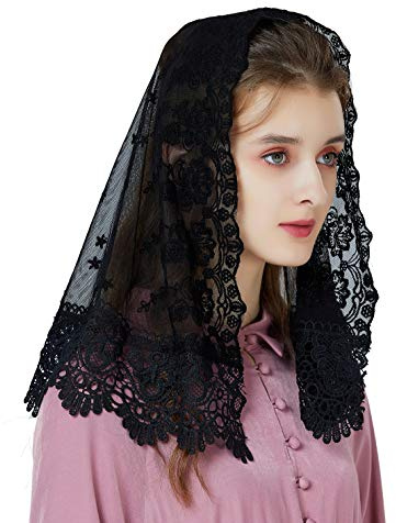 BEAUTELICATE Mantilla Spitzen Katholisch Schal Schleier Stola Schwarz Weiß für Damen Messe Latein Kapelle Kirchliche Hochzeit V105