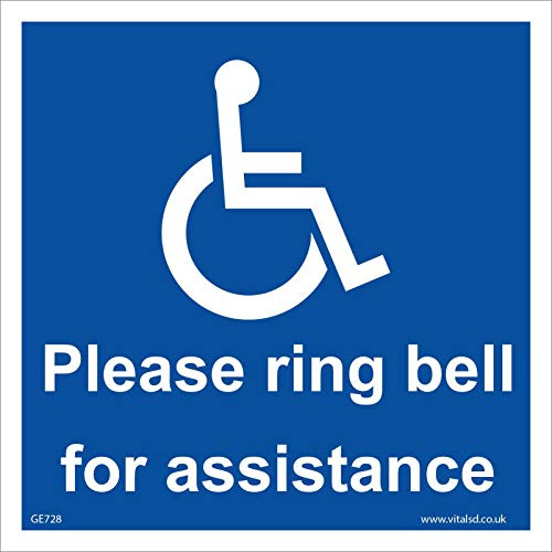 GE728 Please Ring Bell for Assistance Accessible Disabled Help Outdoor Sign 100mm x 100mm Dibond/Composite Aluminium