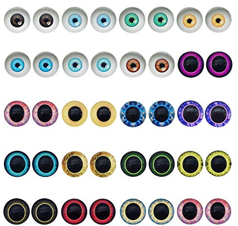 Julie Wang 100pcs Mixed Colors Flat Back Glass Eyes Cabochons Glue On Time Gem Jewelry Making Art Craft Scrapbooking DIY Accessories 10mm