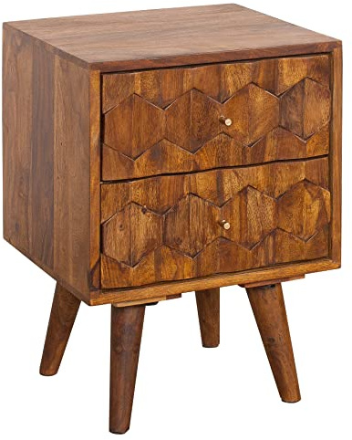 invicta INTERIOR Massive Nachtkommode Beistelltisch Mystic Living 60cm Sheesham 3D Oberfläche Massivholz Holztisch Tisch