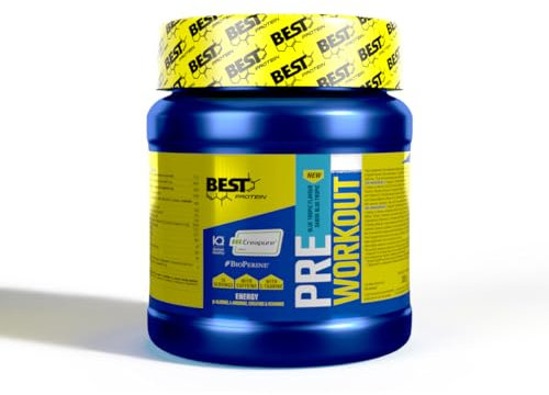 BEST PROTEIN Pre entrenamiento en polvo PRE WORKOUT | Bebida energética con monohidrato de creatina CREAPURE® | Contiene cafeína, beta alanina y BCAA'S | Sabor BLUE TROPIC | 300 gramos = 25 servings