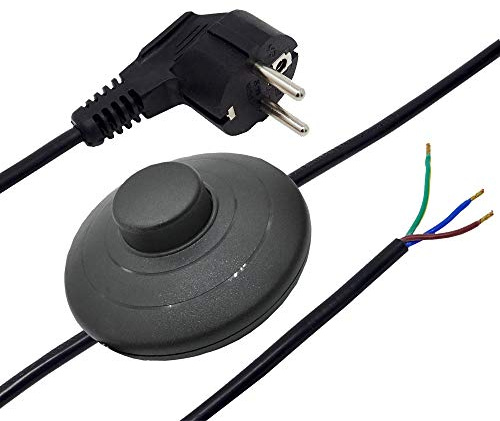 Zuleitung 3 m Schwarz mit Schutzkontakt Winkelstecker und Fußschalter AN AUS Anschlusskabel H03VV-F 3x0,75 mm² Netzkabel 250V anschlussfertig