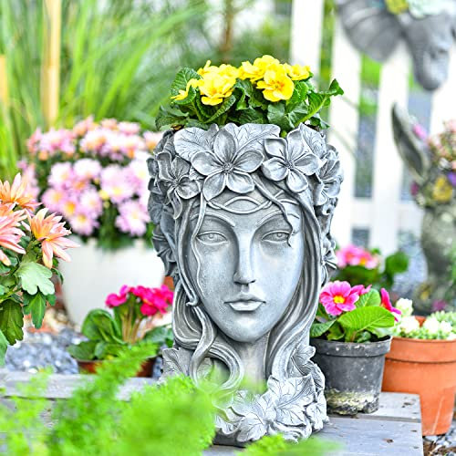 Sungmor Kunstharz-Pflanztopf mit Göttin-Kopf, Schönheit Gesicht Figur Ornament Container, dekorative Pflanzen Blumenvase, Haus Garten Hof Dekoration