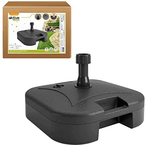 AKTIVE Base per ombrellone ricaricabile in plastica nera 48x33 cm, Capacità 19 litri, Adatta per tubi Ø19 a 33 mm, Leggera da vuota, Ideale per giardino, terrazza o balcone (62199)