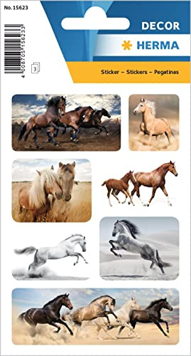 HERMA 15623 Animal Stickers, Wild Horses (21 Stickers, Paper, Matte) Self-Adhesive, Permanent Adhesive Motif Labels for Girls and Boys, Colour