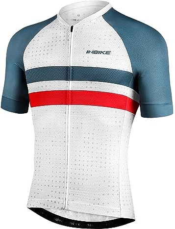 INBIKE Maglia Ciclismo Uomo Estiva Maglia MTB con Maniche Corte Riflettente Traspirante Asciugatura Rapida Estate,Bianco