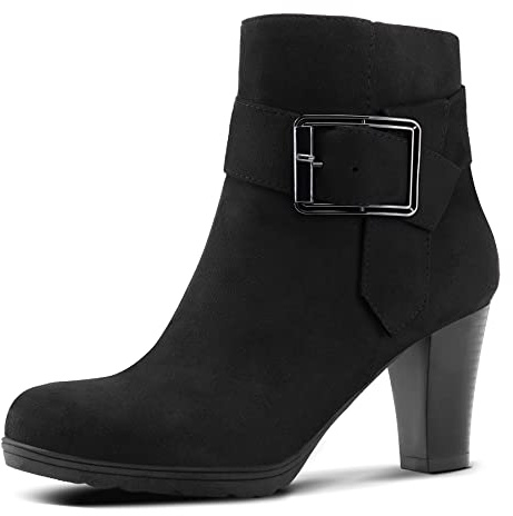 mysoft Women's Ankle Boots Zipper Chunky Stacked Heel Booties