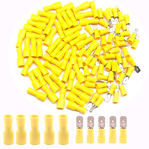 CEEYSEE Kabelschuhe x 100 -Männlich Kabelstecker x50 / Weiblich Kabelstecker x50 Flachsteckhülsen - Isolierte PVC Quetschverbinder - für 4.0–6.0 mm² Kabel（Gelb/DPSY)