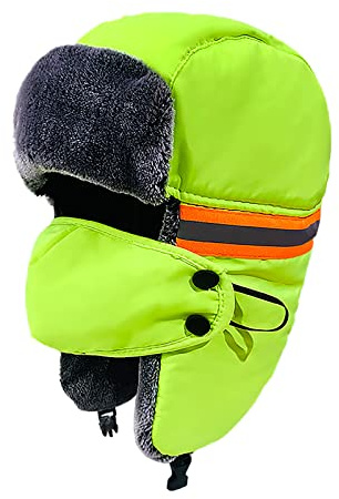 Cappello riflettente invernale unisex caldo, impermeabile e antivento, 3 in 1, con pelliccia sintetica, paraorecchie da caccia con maschera spessa rimovibili, cappello da sci per ciclismo, lavoro