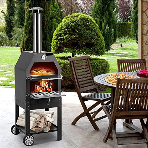 FKKFUCI Four à pizza extérieur, poêle à bois, cuisine extérieure, 2 niveaux, four de jardin à charbon, cuisine, four à pizza, four tente, 500 °C, cuisine de jardin, barbecue