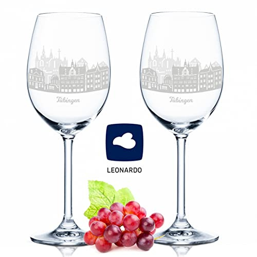 GRAVURZEILE Leonardo Weingläser mit Gravur - Skyline Tübingen im Set - Hochwertige 360° Lasergravur - schönes Geschenk als Andenken, Souvenir oder für Sammler & Weingenießer zum Geburtstag
