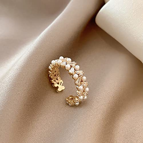 ZHUTI Verstellbare Offene Ringe Für Frauen,Damen Verstellbarer Offener Ring Mode Einfacher Zweireihiger Offener Perlenring Verstellbar Geeignet Für Bankett, Party, Geburtstag, Valentinstagsgeschenk