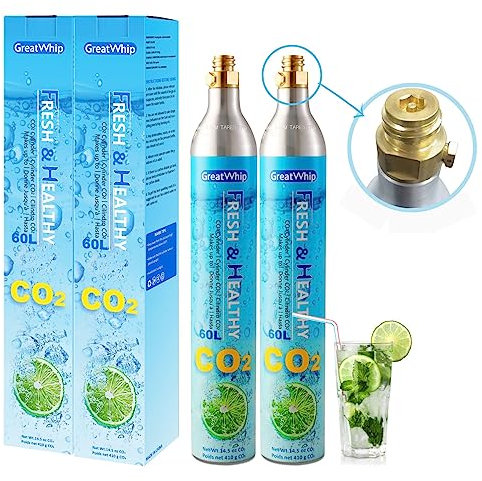 GreatWhip 60Litre Co2 Spare Gas Cartridge for Sodastream Gas Refill Cylinder, 14.5 oz Co2 Cylinder for Making Fizzy Carbonated Water (2 cylinders)