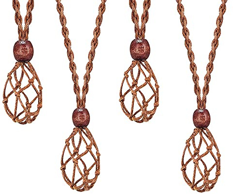 4 Pezzi Porta Collana Gabbia Cristallo, Cordone Portapietra per Collana Vuoto, Collana Portapietre Corda, per Cristalli, Cordoncino per Collana di Pietre, Gioielli Fai-Da-Te, 90 cm (Nero)