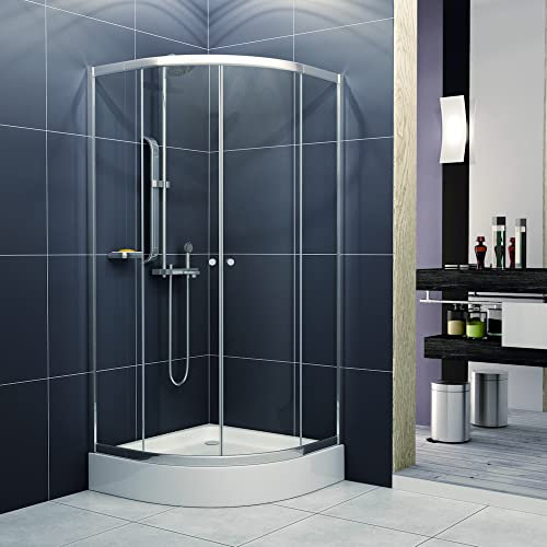 KOLMAN Duschkabine mit Duschwanne 80x80 180 cm Vitoria + Alex | Halbrund, Weiß, Eckeinstieg | Duschabtrennung 4mm Transparentes Glas | Ablaufgarnitur Ø 50 mm Gratis