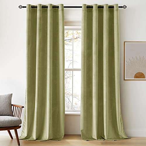 Woaboy Velvet Curtains 90 Drop Sage Green Curtain for Living Room Thermal Blackout for Bedroom Luxury Eyelet Drapes Soft Window Treatment Insulated Soundproof & Room Darkening W 46 x L 90 2 Panels