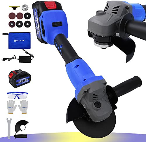 21V Akku-Winkelschleifer 550W mit 115mm Seitenscheibenschleifer, Akku-Schleifer 10000RPM mit Seitengriff und Scheibenschutz, zum Schleifen von Stahl Holz Fliesen, 3.0Ah Lithium-Ionen-Akku