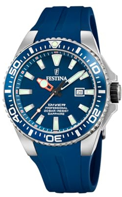 Festina Reloj Hombre Analógico de Caucho Azul - Movimiento de Cuarzo - Calendario - Cristal Zafiro de Alta Resistencia - Resistente al Agua 20 ATM F20664/1 The Originals