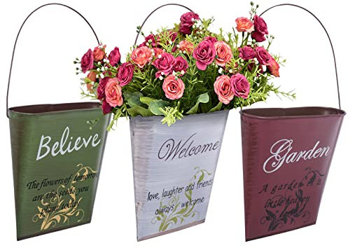 GDYOOSHOW 3 Stück 18,8 cm hoch verzinkter Metall Hängepflanzer Rustikaler Wand-Blumeneimer Echelon Wandtopf für Garten, Balkon, Innen- oder Außenbereich