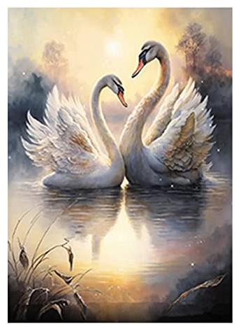 SHEGZHUC Square Diamond Painting Schwanenpärchen 40x50cm Diamond Painting Eckige Steine Schwan Mosaik Stickerei Diamant Malerei Malen nach Zahlen Daiments Painting Erwachsene Sonnenuntergang