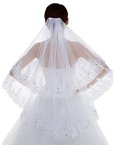 ISAKEN Braut Schleier, Lange Tüll Spitze Brautschleier Elegant Hochzeitsschleier Kleid Accessoires Schleier für Bräute Hochzeit Hen Night Veils, Vintage-schleie