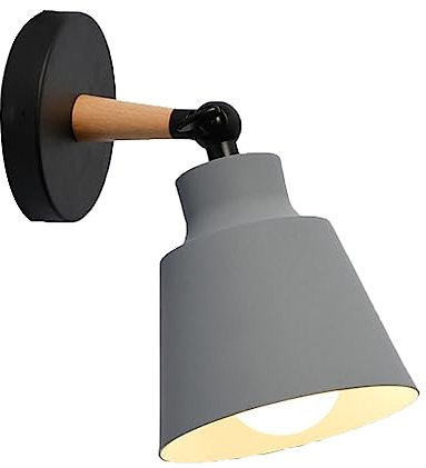 Wandleuchte Moderne, Wandlampe aus Metall und Holz Deko Verstellbarer Wandstrahler E27 Eisen nordisch Wand-Leselampen Lampenschirm für Schlafzimmer Wohnzimmer Küche Esszimmer Grün, rosa, grau (grau)