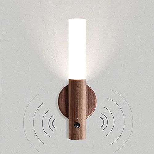 REDGO Night Lights Magnetic Motion Sensor Lights Indoor Wireless Rechargeable Wall Light Portable USB Charge for Bedroom Corridor Staircase Wardrobe (Walnut Wood)