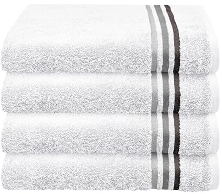 Schiesser Handtuch | 4er Set | 100% Baumwolle | Weiß | Streifenbordüre | 50x100 cm | flauschig & saugstark | sorgfältig eingenähter Kordelaufhänger | OEKO-TEX® MADE IN GREEN