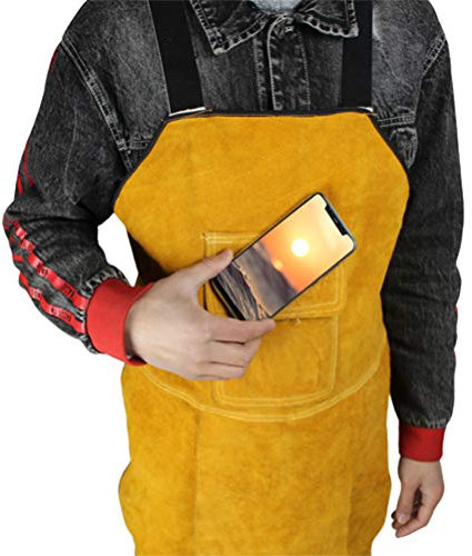 YUYTE Premium-PU-Leder-Schweißerschürze – Hohe Temperaturbeständigkeit, Flammhemmend, Leder-Schweißwerkstatt-Schürze, Werkzeugtasche (Blau)