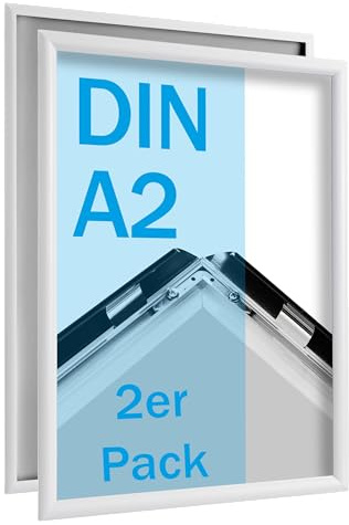 SPRINTIS Klapprahmen A2 aus Aluminium, Rahmen in weiß, 2 Stück Plakatrahmen mit 2,5 cm Rahmenbreite, inkl. UV-Schutzfolie & Befestigungsmaterial