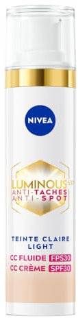 NIVEA Luminous 630 CC FPS30 - Fluido anti macchia, colore chiaro (1 x 40 ml), CC crema tinta unificata, fondotinta coprente, imperfezioni, trattamento viso tinto anti-invecchiamento, correttore di