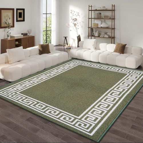 Fit Even Greeky Rug – Large Washable Non-Slip Carpet for Living Room, Bedroom, Lounge, Dining, Kitchen Fluffy Thick Soft Modern Indoor Floor Rugs (Green & Cream, 120x170 cm)