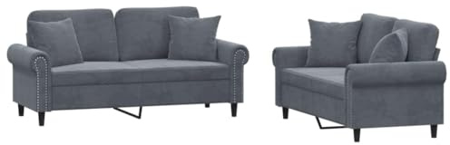 CIADAZ Juego de sofás con Cojines 2 Piezas Terciopelo Gris Oscuro, Sofas De Salon, Sofa Relax - 3202231