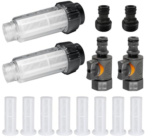 Filtro Acqua Tubo Giardino, 2 Pezzi Filtro Acqua Tubo Camper, Filtro Tubo Acqua 3/4 pollici con Inserti Filtro e Adattatori Rapidi per Idropulitrici ad Alta Pressione, Irrigazione da Giardino, Camper