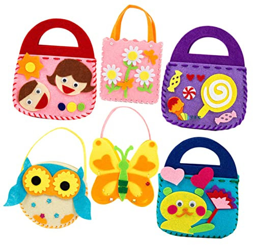 PLAFOPE 6stücke Umhängetasche Diy Kreative Materialtaschen Kindertaschen Mit Cartoon-geschenktasche Vlies-taschen Für Basteln Und Kunstunterricht Platz Für Spielzeug Und Süßigkeiten
