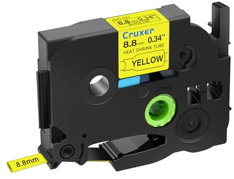 Cruxer 1er-Packung Kompatibel für Brother P-touch HSE-621 Schrumpfschlauch Schriftband，Schwarz auf Gelb Etikettenband 0,34'' 8.8mm x 1.5m Schriftband Ersatz für PT-P750W PT-D200 PT-H105