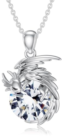 SLIACETE 925 Sterling Silber Drachen Kette für Damen Rosenquarz/Mondstein/Geburtsstein und Drachen Anhänger Kette Silber Drachen Halskette Drachen Schmuck Geschenk für Drachenliebhaberin