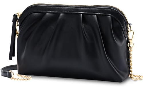VASCHY Bolso Negro Mujer Fiesta, Clutch de Noche Plisado, Cartera de Mano para Boda, 24 x 5 x 16,5 cm