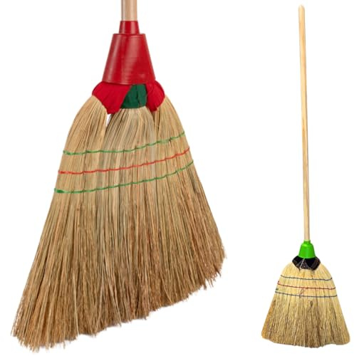 Tomaino - Balai Saggina d'extérieur, Balais, Brosse Balai avec poils en paille attachés avec tissu - Nettoyage des feuilles idéal pour cour, porche, jardin, garage, terrasse