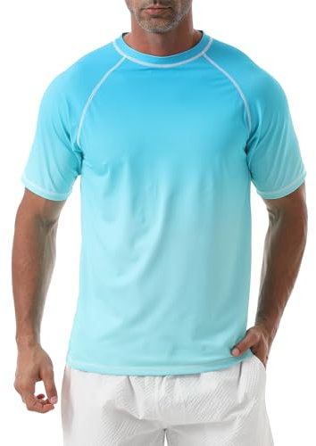 Danfiki Herrars badtopp utslag väst vattensport utslag skydd simskjortor solskydd surfing t-shirt löpning sport topp snabbtorkande kortärmad, Blå grön, M