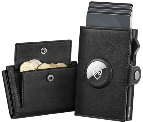 YESIIW Portmonee Herren Apple Airtag Slim Wallet mit XL Münzfach Kartenetui Smart Wallets for Men mit RFID Schutz und 2×ID-Fenster