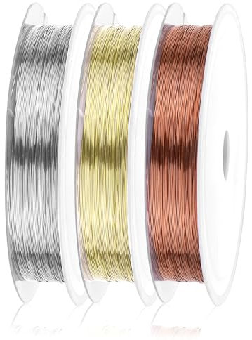 JJUNW 3 Rollen Basteldraht Dünn, 0,3 mm Schmuckdraht 90m Draht zum Basteln Basteldrähte Perlendraht Kupferdraht Blumendraht für Schmuckherstellung Basteln Schmuck Herstellung